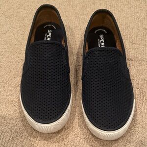 Sperry Memory Foam Navy Perforated Slip-On Sneakers with White Soles